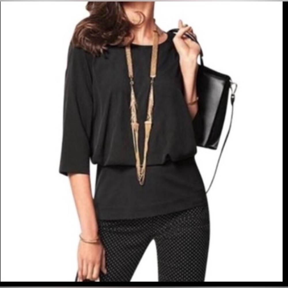 Cabi Poet Double Layer Black 3/4 Sleeve Slimming Top Blouse Size Medium